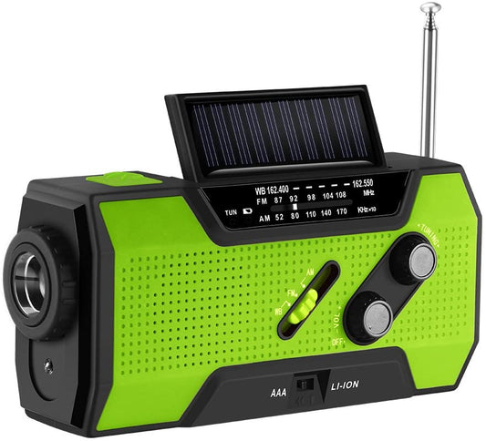 Krisradio med vev & solcell – powerbank, ficklampa & SOS